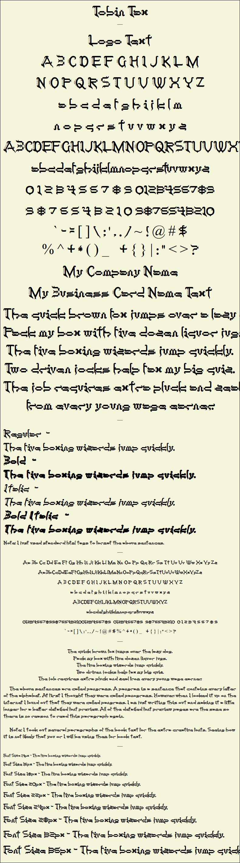 Detailed Picture Preview of The Font - Tobin Tax