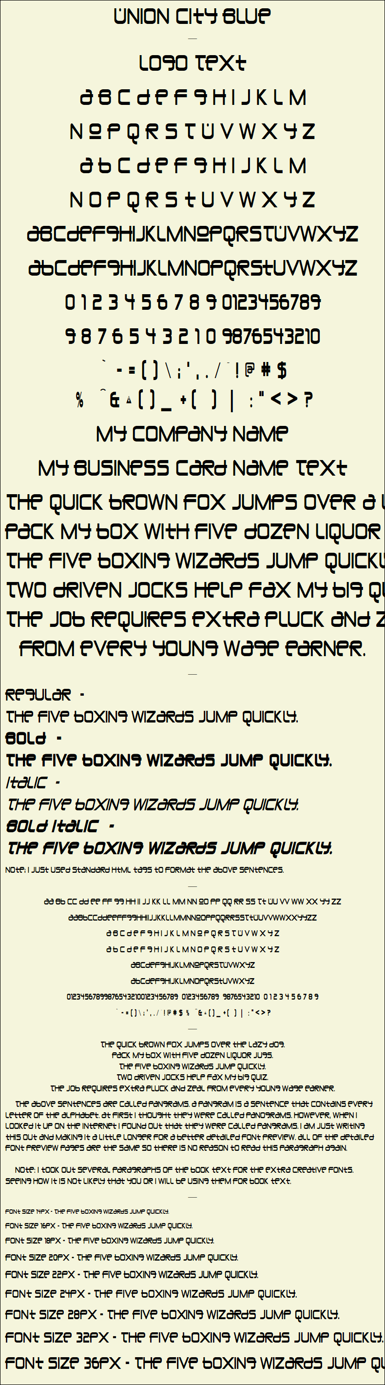 Detailed Picture Preview of The Font - Union City Blue
