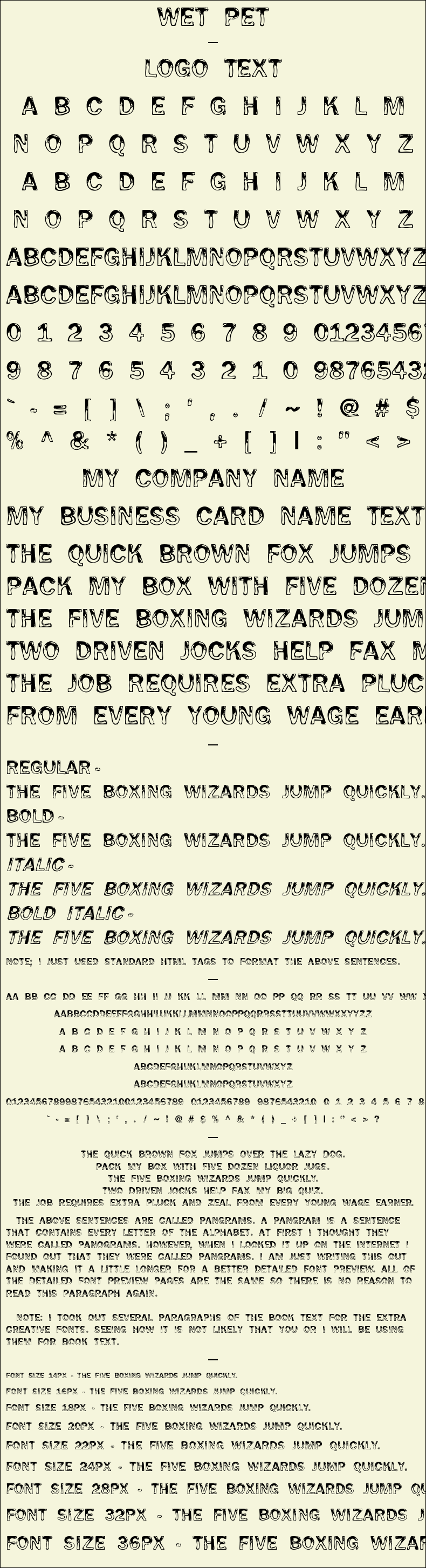 Detailed Picture Preview of The Font - Wet Pet