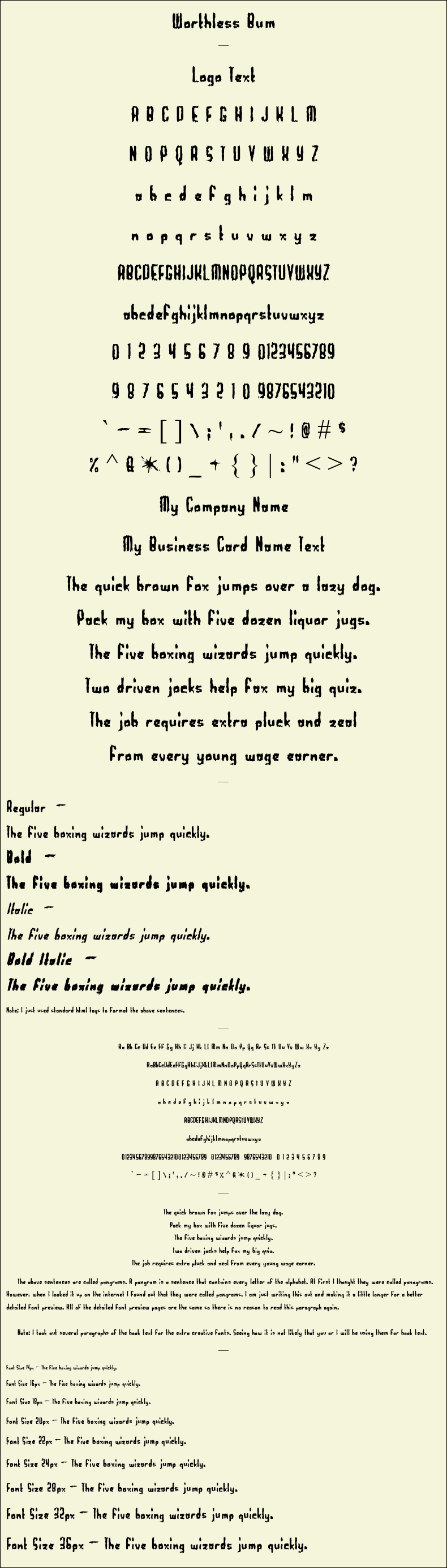 Detailed Picture Preview of The Font - Worthless Bum