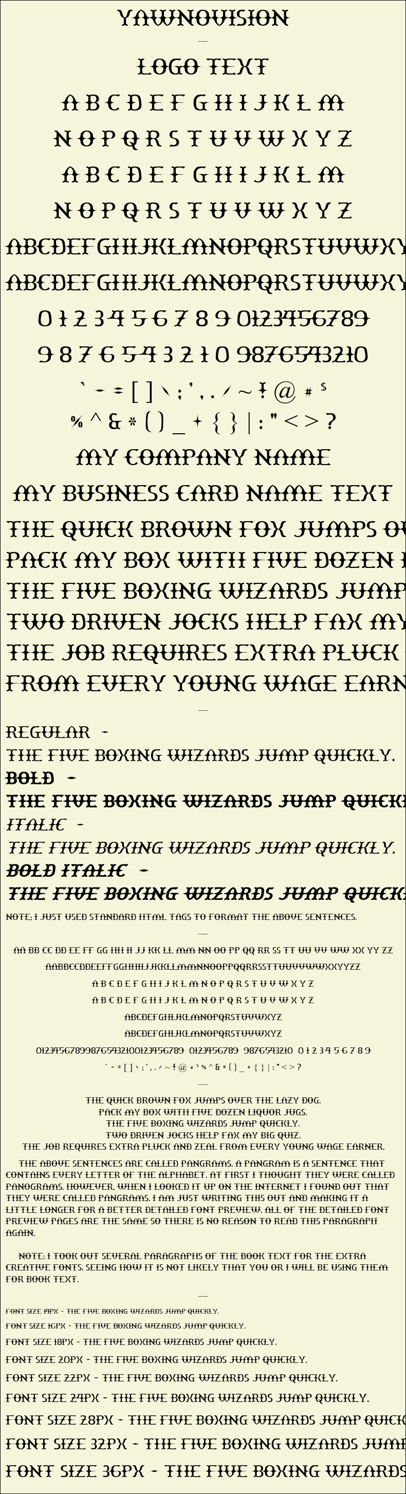 Detailed Picture Preview of The Font - Yawnovision
