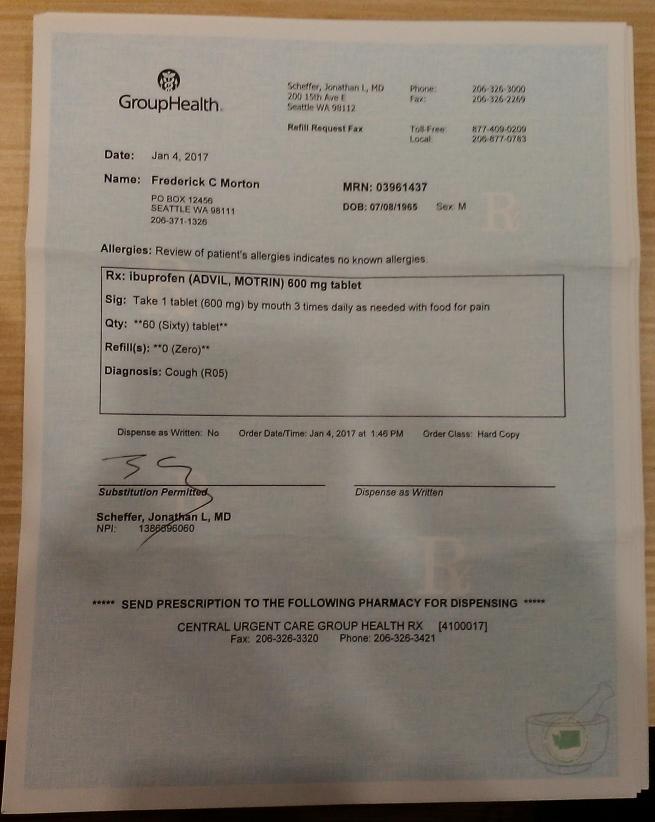 Prescription Picture From MD Jonathan L. Scheffer for ibuprofen Prescription Picture of ibuprofen